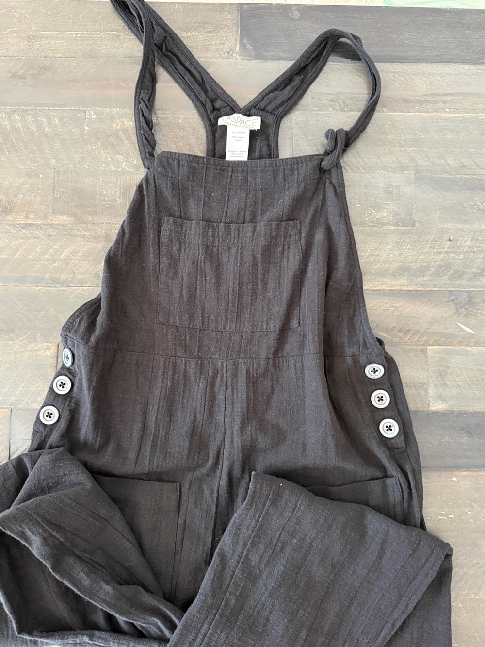 l*space Black Linen-Blend Overalls with Side Button Detail